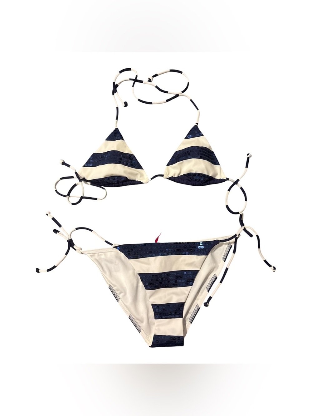 Victoria's Secret white & Navy Blue  Striped Triangle Bikini Top Y2K